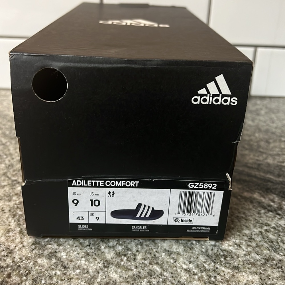 Adidas Adilette Comfort Slides Navy/White M9 or W10 - Picture 6 of 6